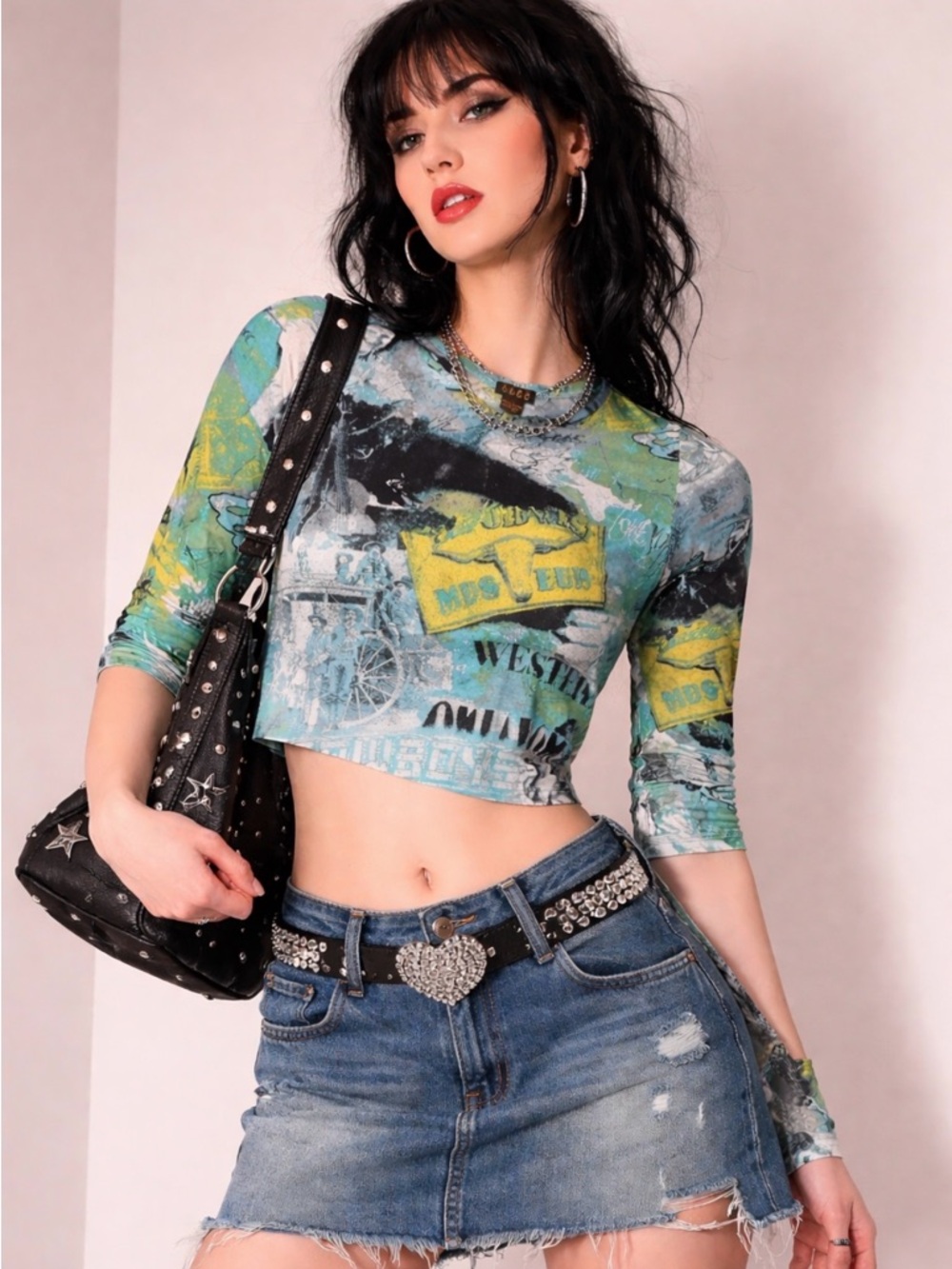 Y2K Western Style Quarter Sleeve Top #cowboys #western #y2kfashion